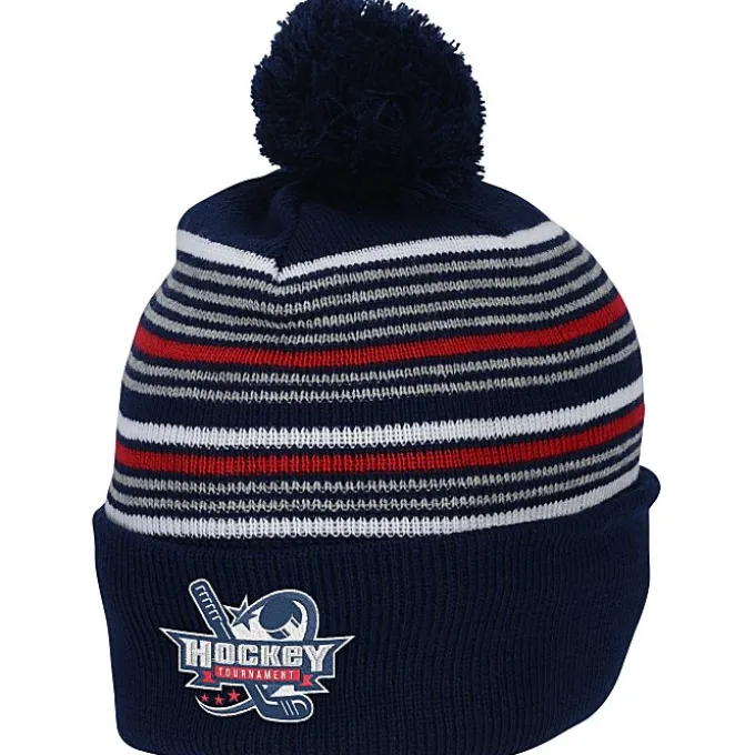 Multi-Stripe Pom Pom Knit Beanie
