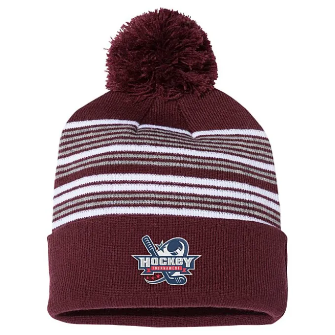 Multi-Stripe Pom Pom Knit Beanie