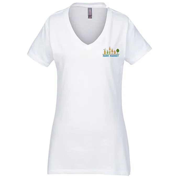 Perfect Weight V-Neck Tee - Ladies' - Embroidered