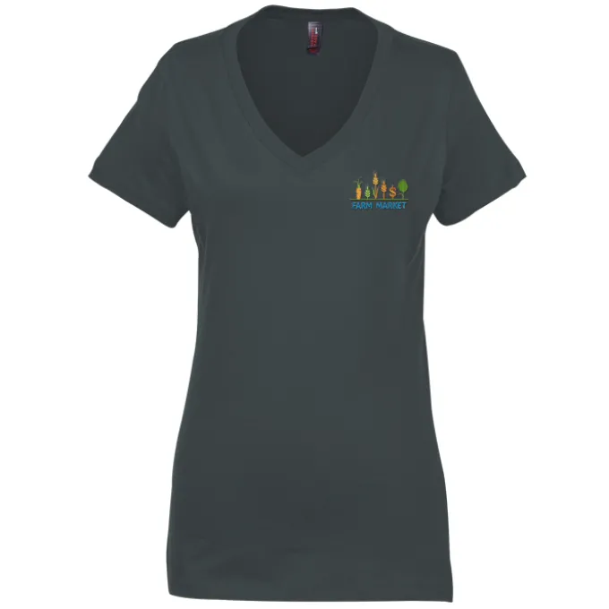 Perfect Weight V-Neck Tee - Ladies' - Embroidered
