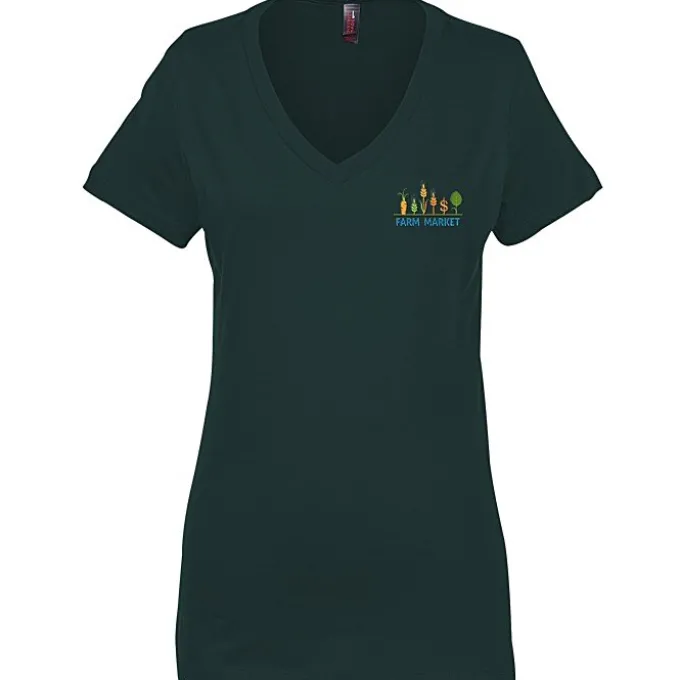 Perfect Weight V-Neck Tee - Ladies' - Embroidered