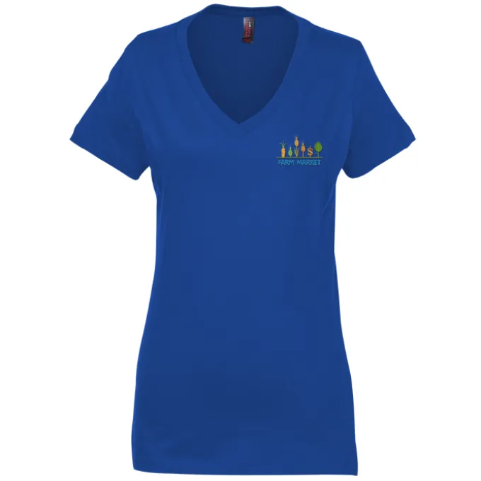 Perfect Weight V-Neck Tee - Ladies' - Embroidered