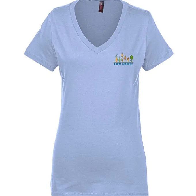 Perfect Weight V-Neck Tee - Ladies' - Embroidered