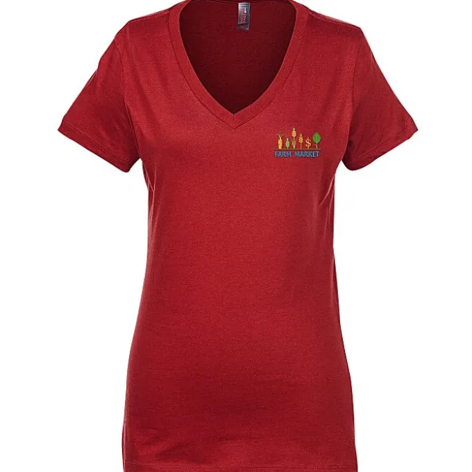Perfect Weight V-Neck Tee - Ladies' - Embroidered