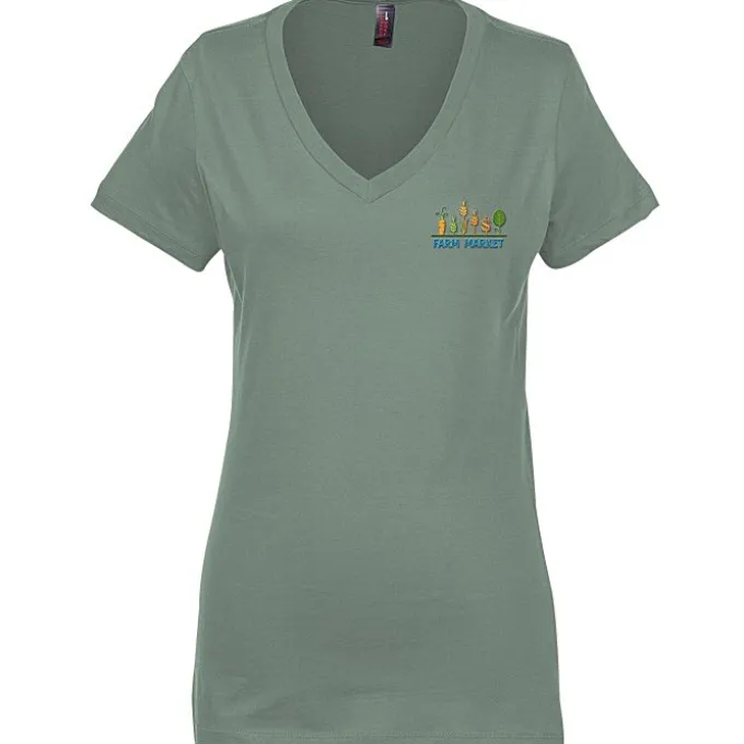Perfect Weight V-Neck Tee - Ladies' - Embroidered