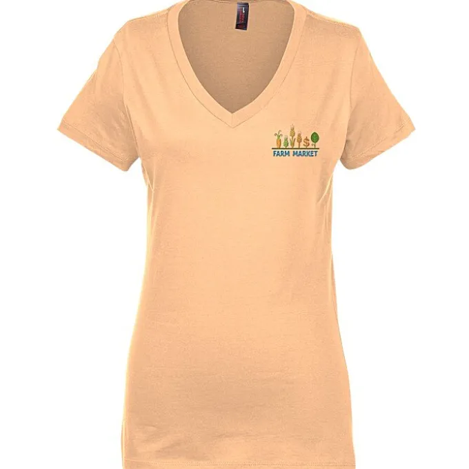 Perfect Weight V-Neck Tee - Ladies' - Embroidered
