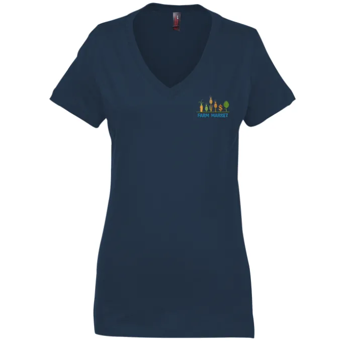 Perfect Weight V-Neck Tee - Ladies' - Embroidered