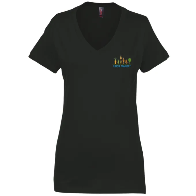 Perfect Weight V-Neck Tee - Ladies' - Embroidered