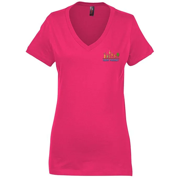 Perfect Weight V-Neck Tee - Ladies' - Embroidered
