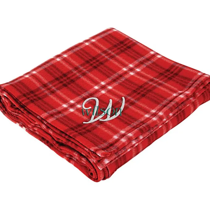 Plaid Fleece Blanket - Embroidered