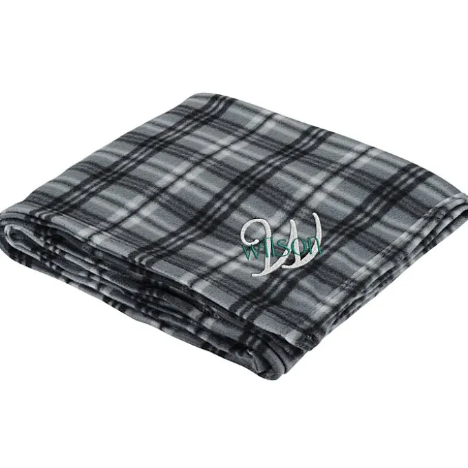 Plaid Fleece Blanket - Embroidered