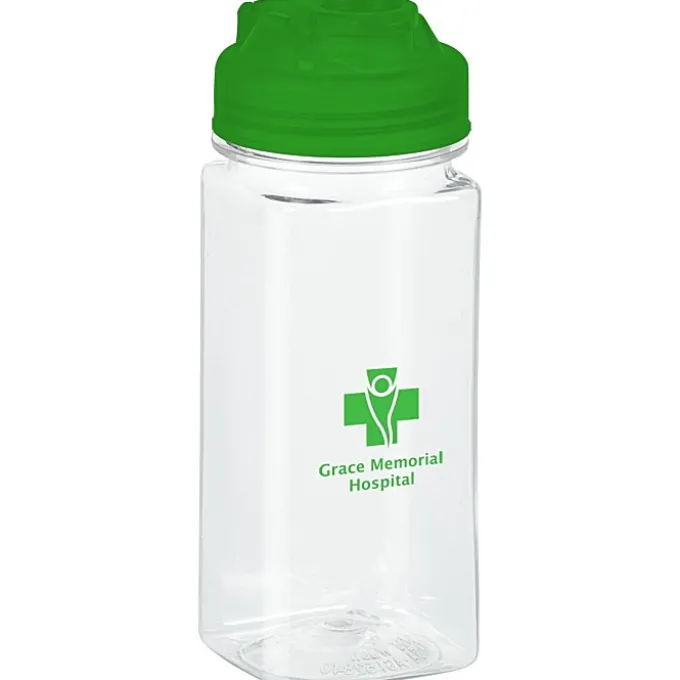 PolySure Squared-Up Water Bottle with Flip Lid - 16 oz - Clear