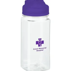 PolySure Squared-Up Water Bottle with Flip Lid - 16 oz - Clear