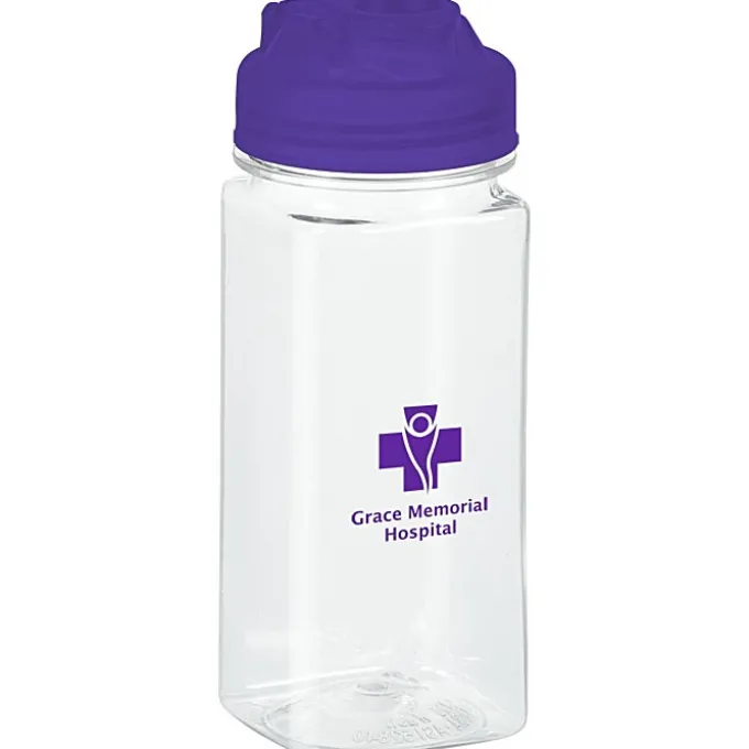 PolySure Squared-Up Water Bottle with Flip Lid - 16 oz - Clear