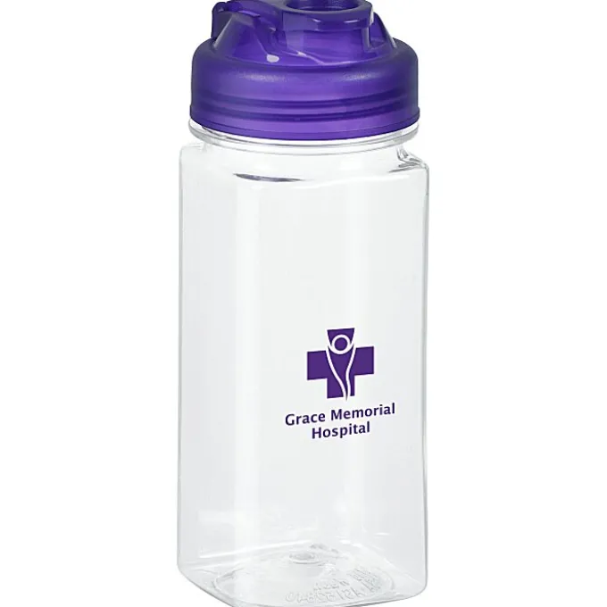 PolySure Squared-Up Water Bottle with Flip Lid - 16 oz - Clear