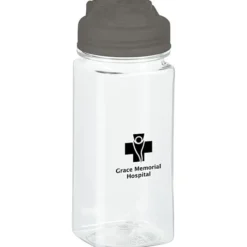 PolySure Squared-Up Water Bottle with Flip Lid - 16 oz - Clear