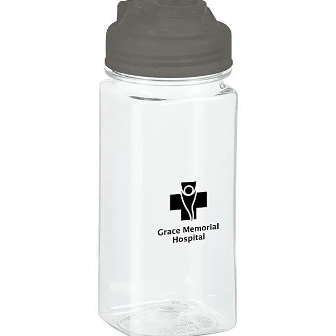 PolySure Squared-Up Water Bottle with Flip Lid - 16 oz - Clear