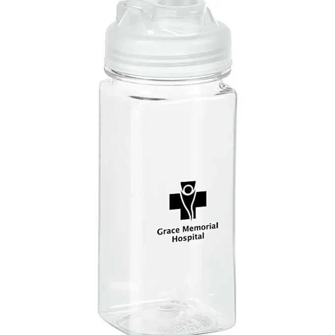 PolySure Squared-Up Water Bottle with Flip Lid - 16 oz - Clear