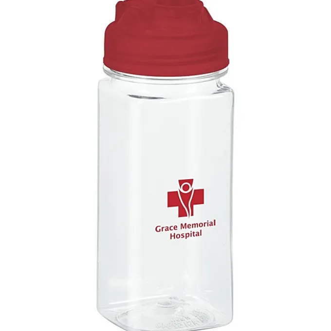 PolySure Squared-Up Water Bottle with Flip Lid - 16 oz - Clear