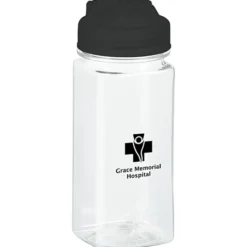 PolySure Squared-Up Water Bottle with Flip Lid - 16 oz - Clear