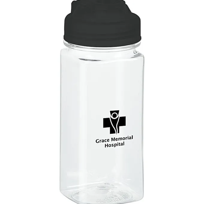 PolySure Squared-Up Water Bottle with Flip Lid - 16 oz - Clear