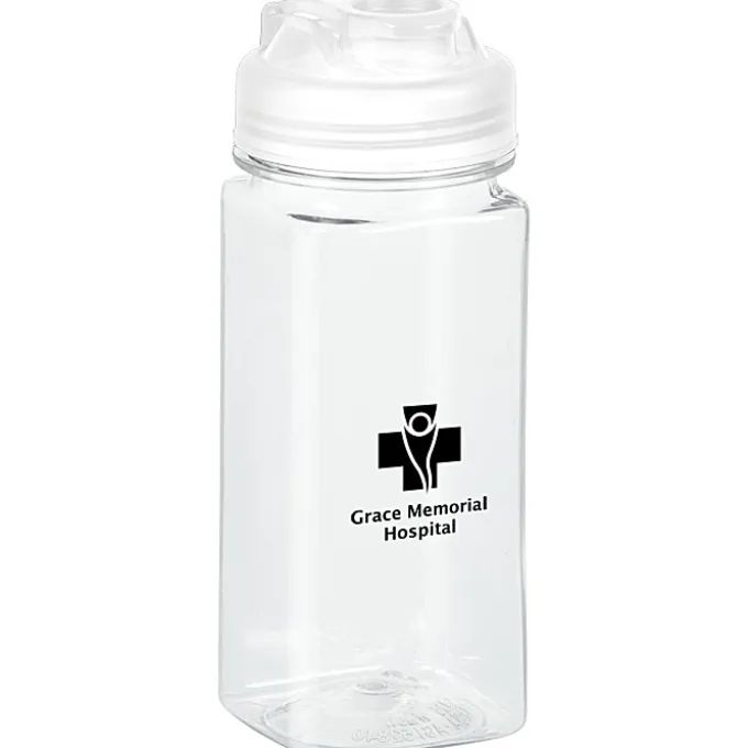 PolySure Squared-Up Water Bottle with Flip Lid - 16 oz - Clear