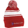 Pom Pom Cuff Beanie with Stripes