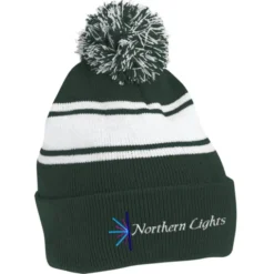 Pom Pom Cuff Beanie with Stripes