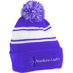 Pom Pom Cuff Beanie with Stripes