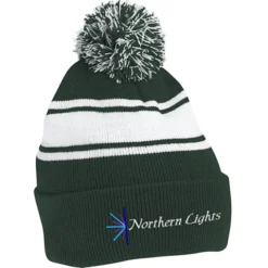 Pom Pom Cuff Beanie with Stripes - 24 hr
