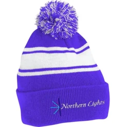 Pom Pom Cuff Beanie with Stripes - 24 hr