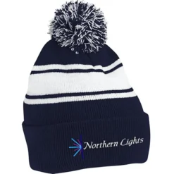 Pom Pom Cuff Beanie with Stripes - 24 hr