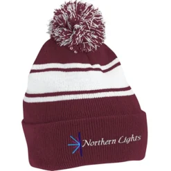 Pom Pom Cuff Beanie with Stripes - 24 hr