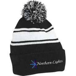 Pom Pom Cuff Beanie with Stripes - 24 hr