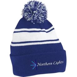 Pom Pom Cuff Beanie with Stripes - 24 hr