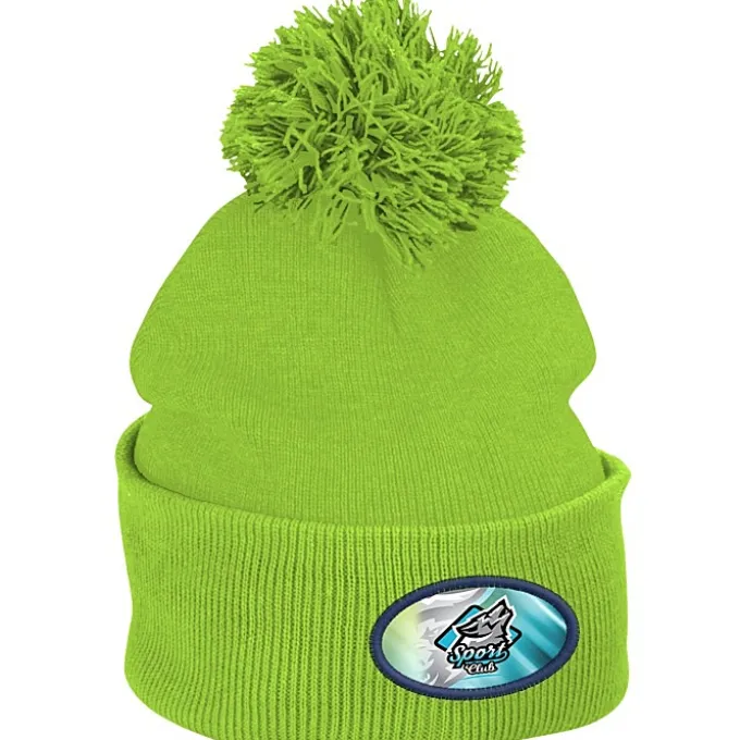 Pom Pom Knit Hat - Full Color Patch