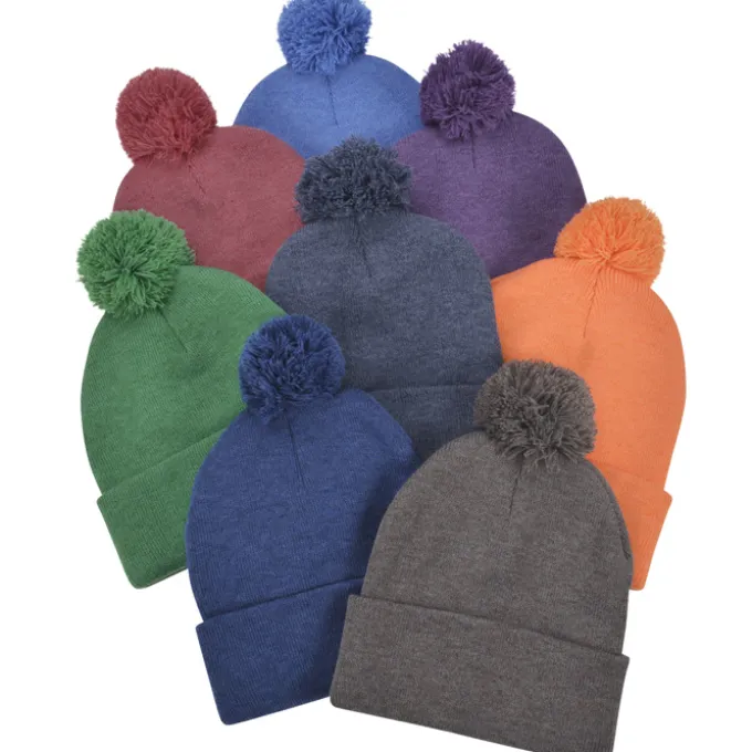 Pom Pom Knit Hat - Full Color Patch