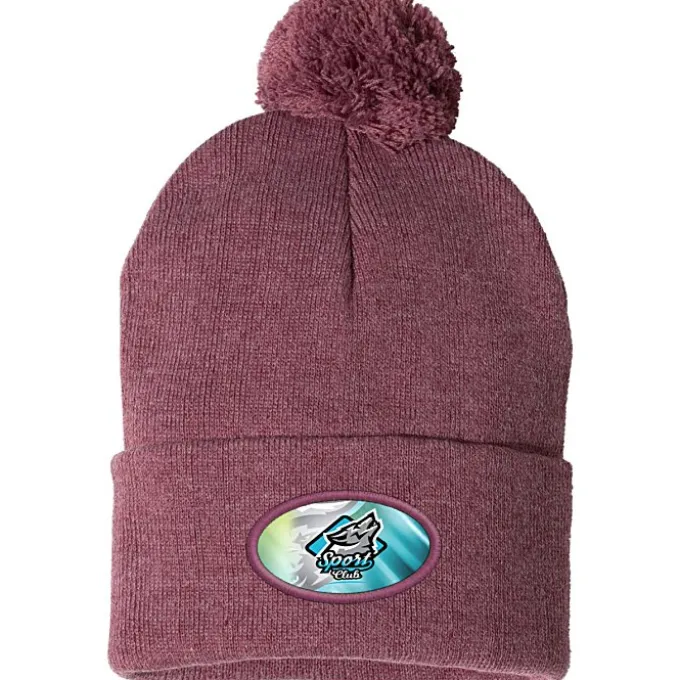 Pom Pom Knit Hat - Full Color Patch