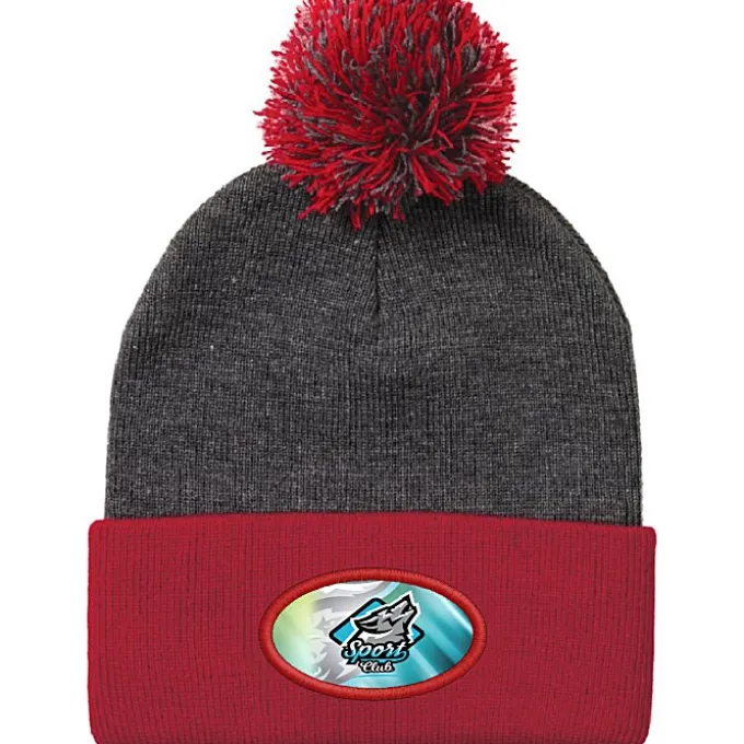 Pom Pom Knit Hat - Full Color Patch