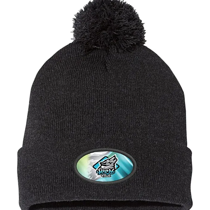 Pom Pom Knit Hat - Full Color Patch