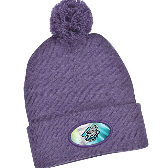 Pom Pom Knit Hat - Full Color Patch