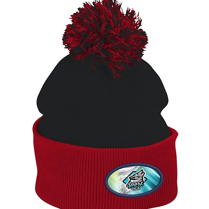 Pom Pom Knit Hat - Full Color Patch