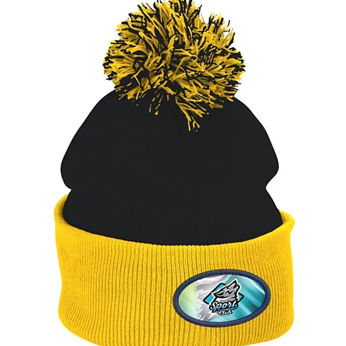 Pom Pom Knit Hat - Full Color Patch