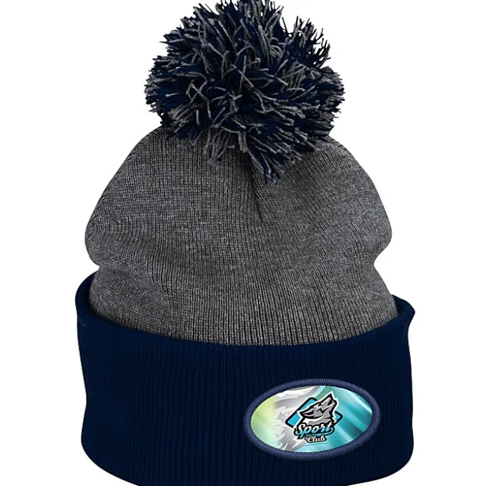 Pom Pom Knit Hat - Full Color Patch