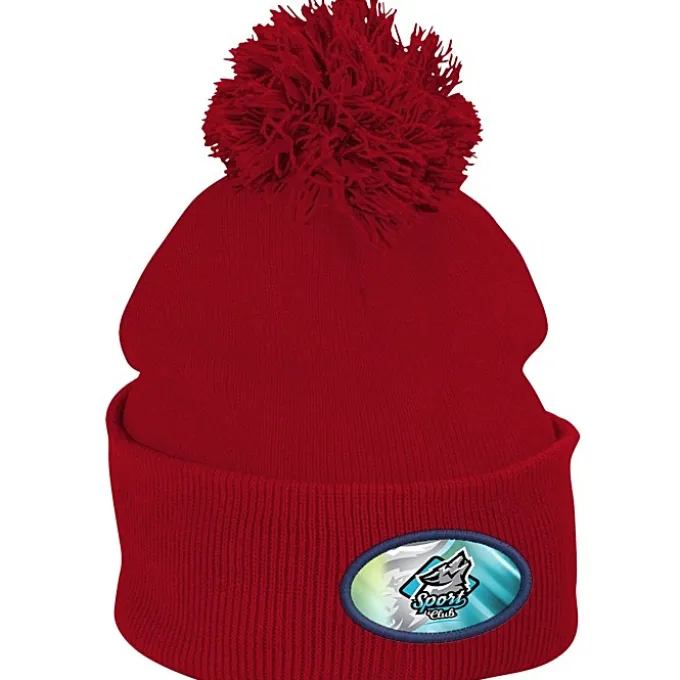 Pom Pom Knit Hat - Full Color Patch