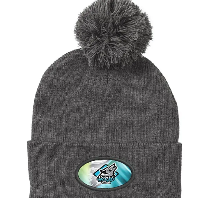 Pom Pom Knit Hat - Full Color Patch