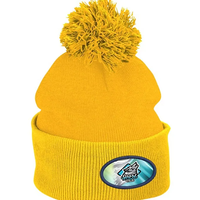 Pom Pom Knit Hat - Full Color Patch