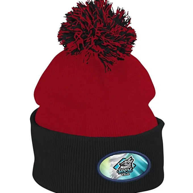 Pom Pom Knit Hat - Full Color Patch