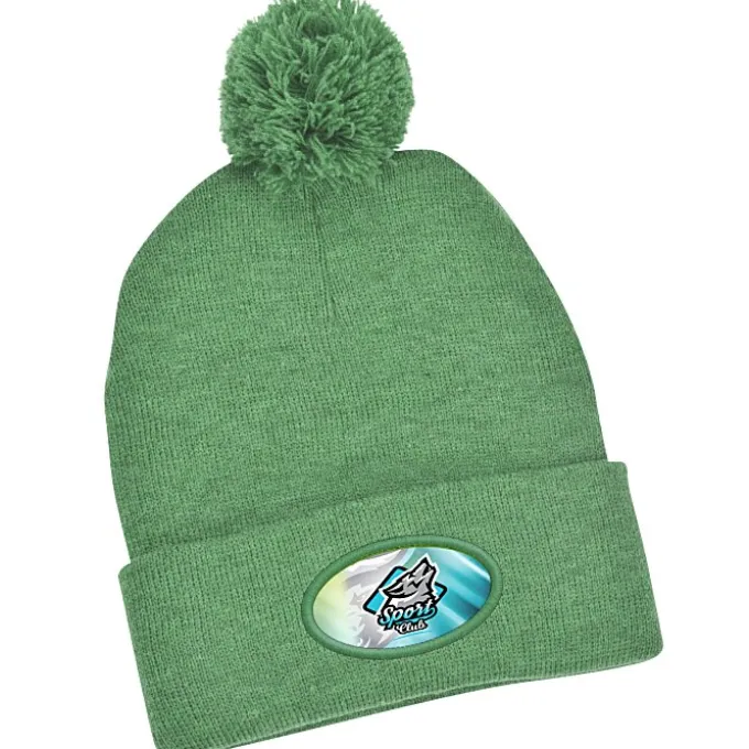 Pom Pom Knit Hat - Full Color Patch