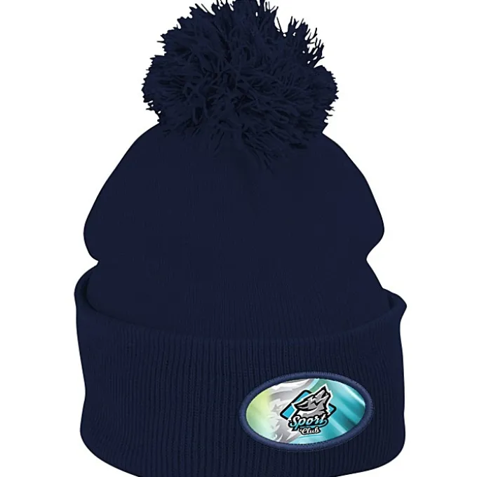 Pom Pom Knit Hat - Full Color Patch